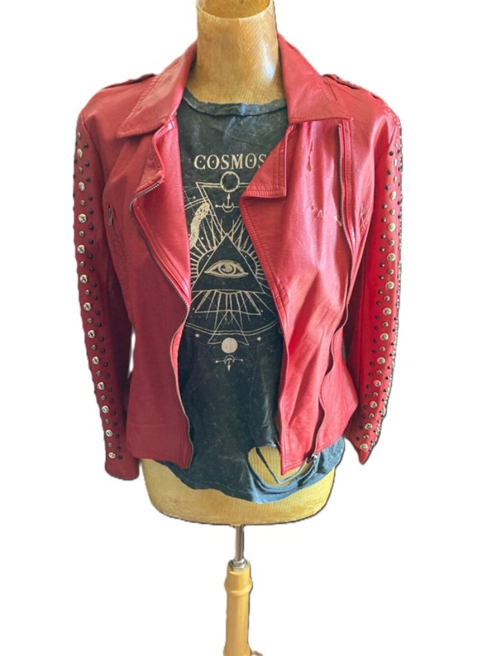 Vintage V Christina Red Studded Pleather Jacket Size S.